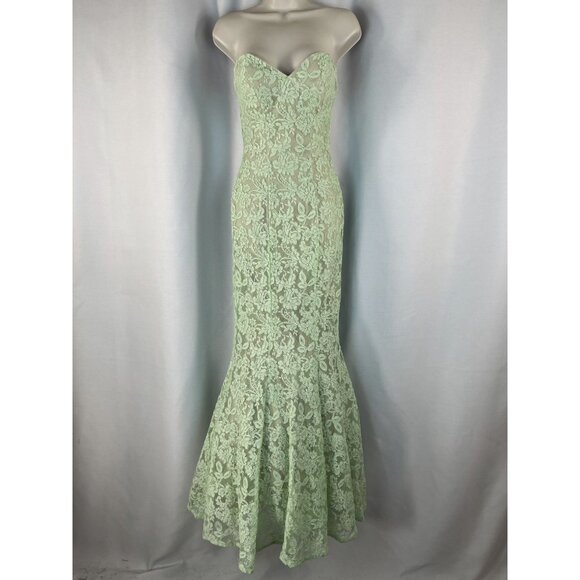 La Femme 20047 Lime Green Full Lace Strapless Formal Gown $605 - Picture 2 of 12